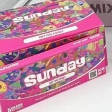 Sunday Cotton Candy Mushroom Chocolate Bar in pink and white packaging, featuring cotton candy graphics."